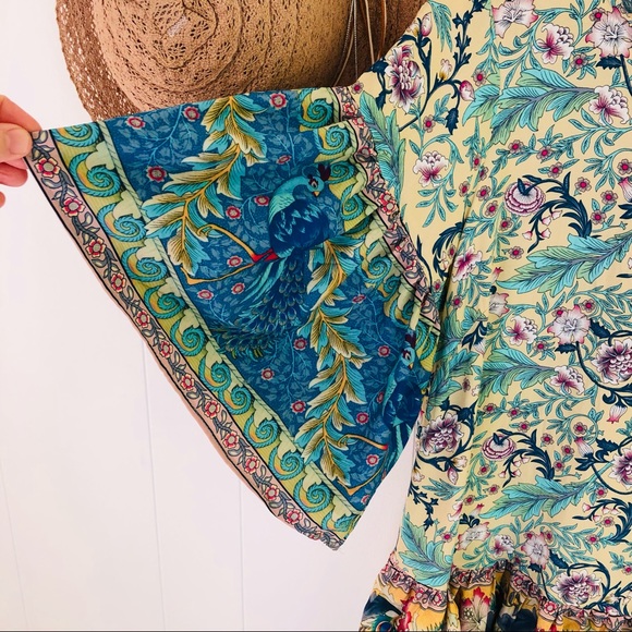 For Love Bell Colorful Peacock Floral Short Sleeve Blouse Women’s Size Large - Picture 7 of 14